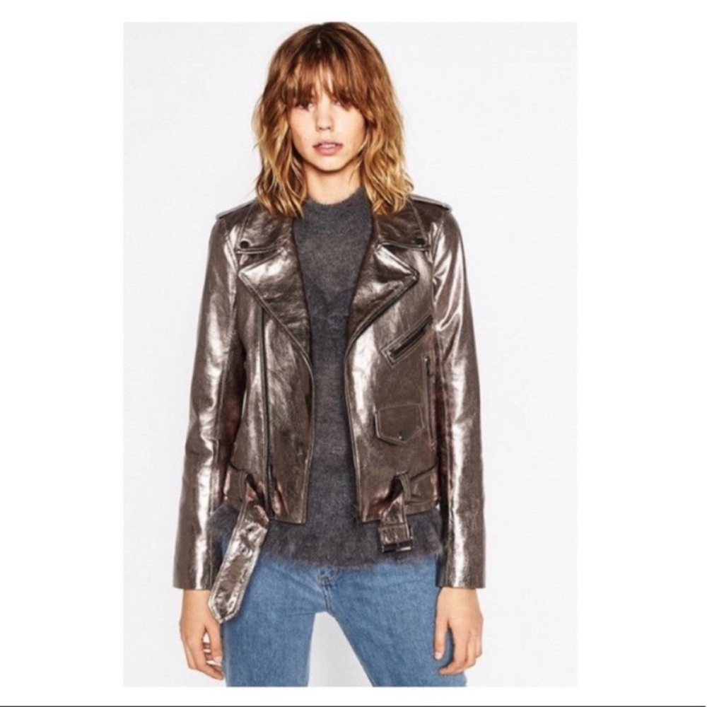 Zara metallic leather jacket